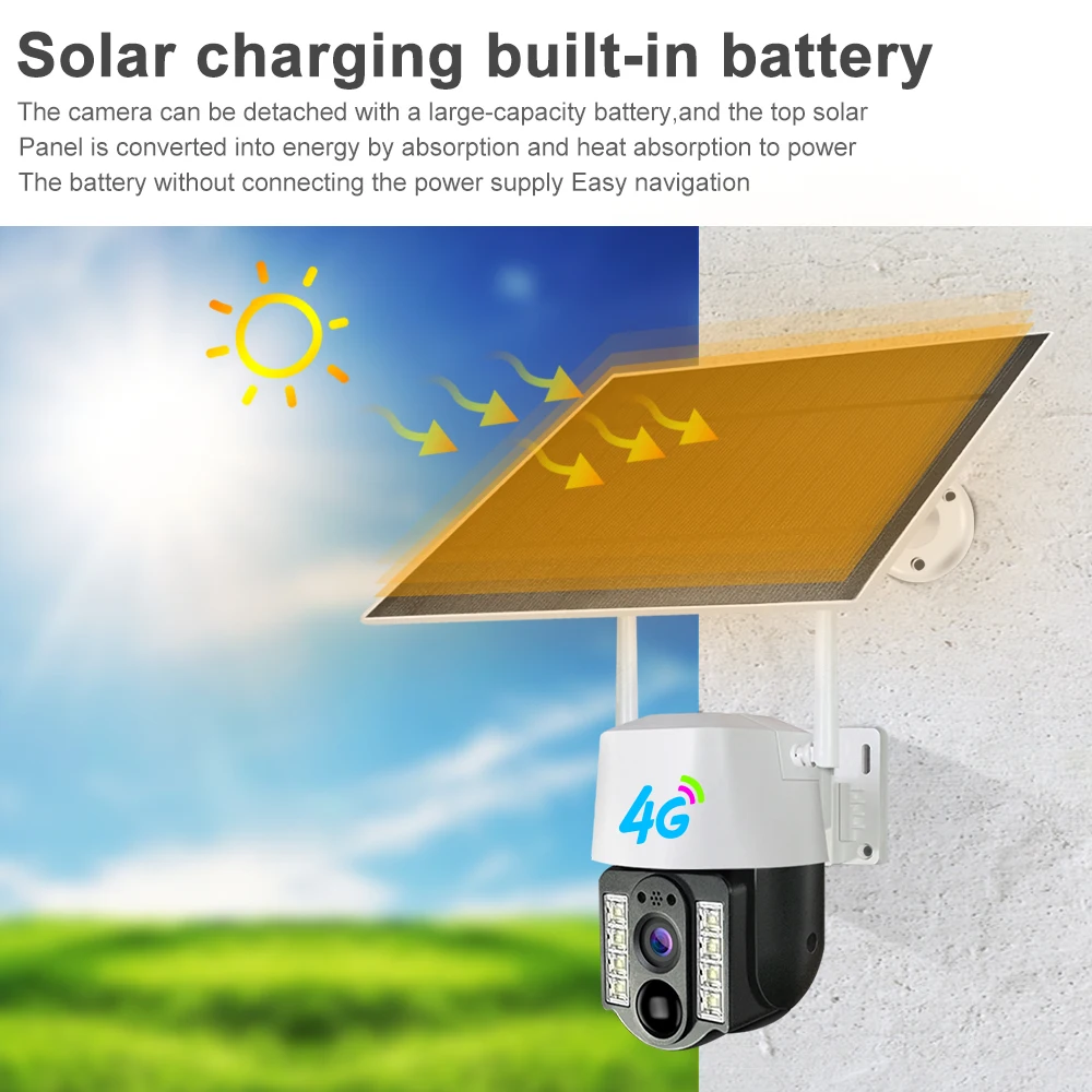 New V380 Wireless Outdoor IP66 1080P Solar Battery Powered Camera H.265 Solar Power CCTV IP PTZ 4G Solar Camera