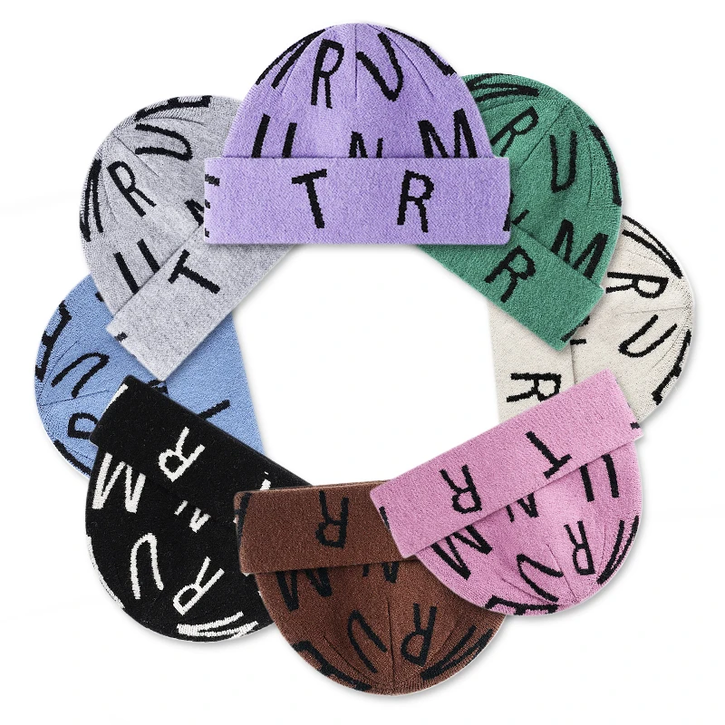 Custom design knitted beanie hat fashion customized jacquard beanies with embroidery beanie head warmer