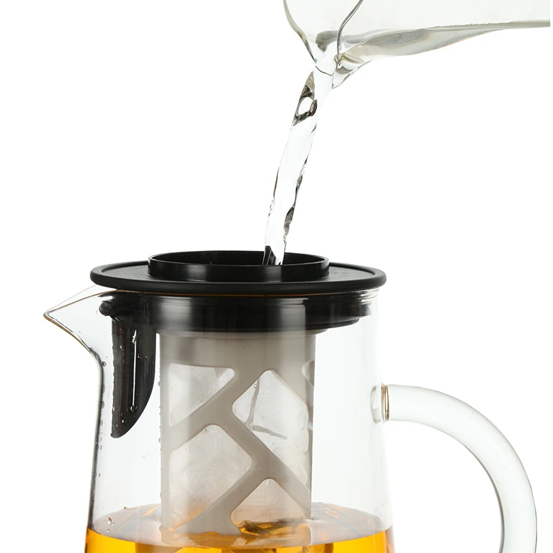 1.5l glass pitcher hot/cold water coffee brew maker jug iced tea pitcher jug stainless steel infuser lid