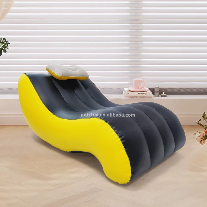 Factory new design flocked S shaped blow up couch air lounger soft single inflatable sofa bed with pillow