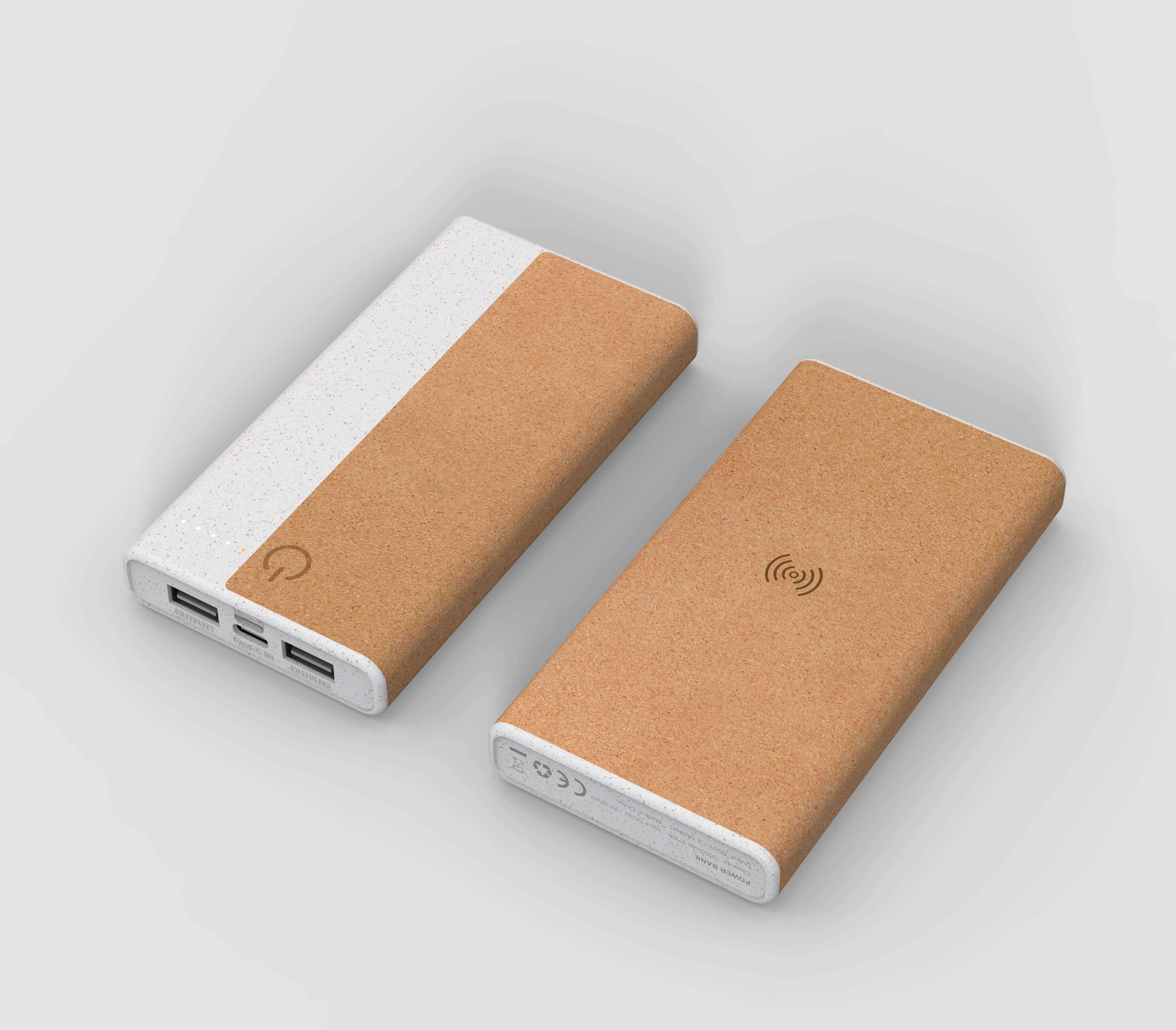 Promotional Wireless Cork Power bank 10000mAh Wheat straw material