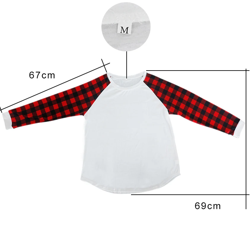 Christmas Shirt 2021 Polyester Women Merry Christmas Plaid Raglan Sleeve Personalized Sublimation Long Sleeve T Shirt