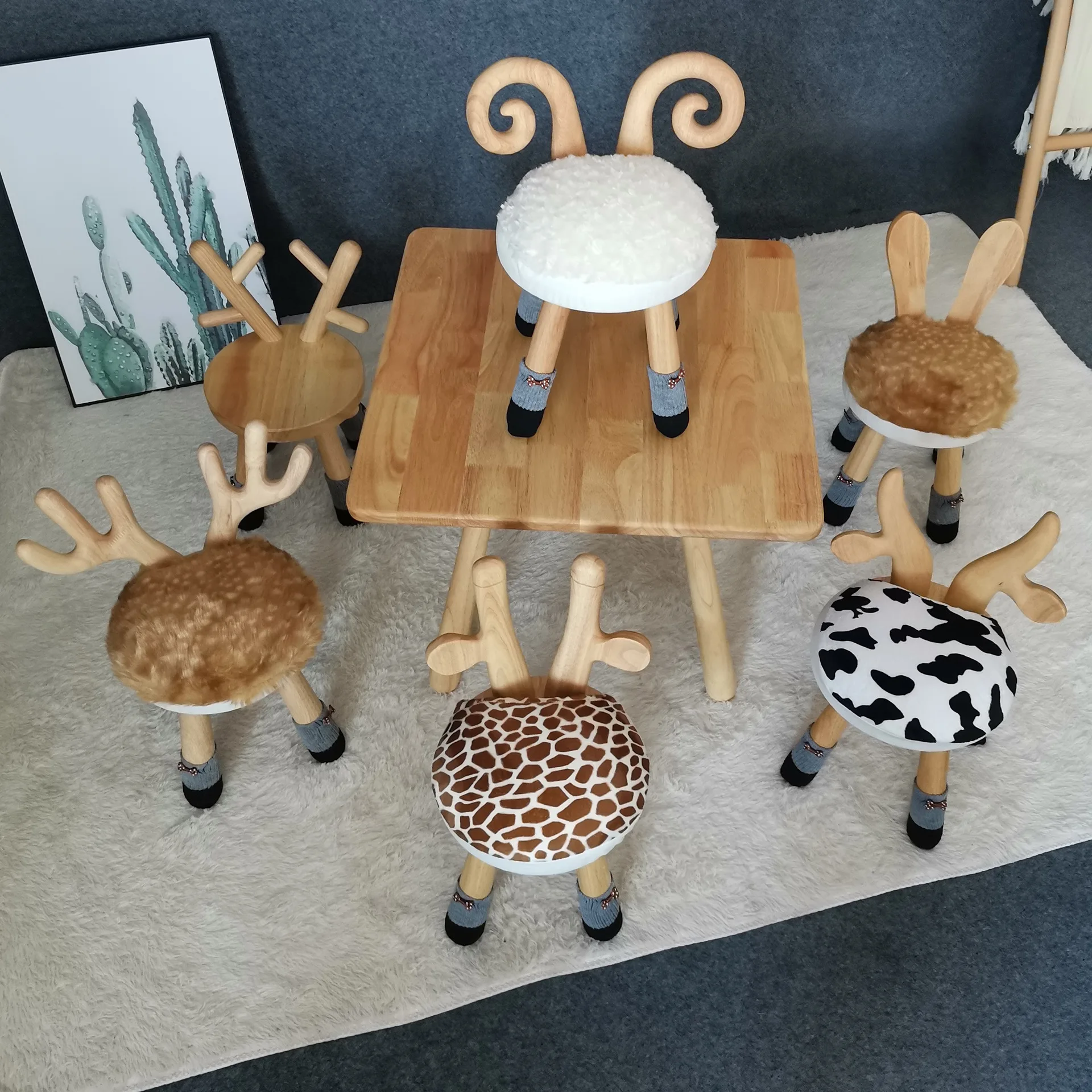 Детский мультяшный стул из массива дерева скамейка спинка стул