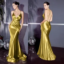 2021 Sexy Sleeveless Silk Party Mermaid Dress Ladies Backless Long Evening Dresses