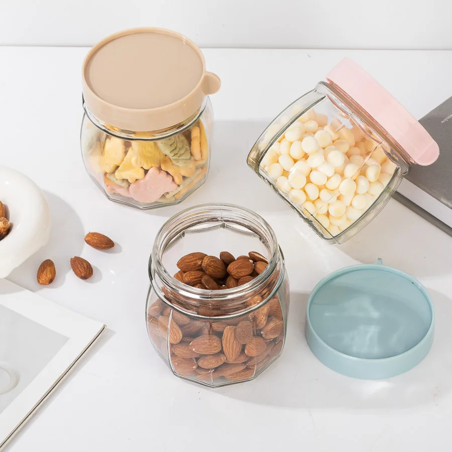 350ml Portable cute mini glass storage jar snack oat nut food storaging container with plastic screw lid
