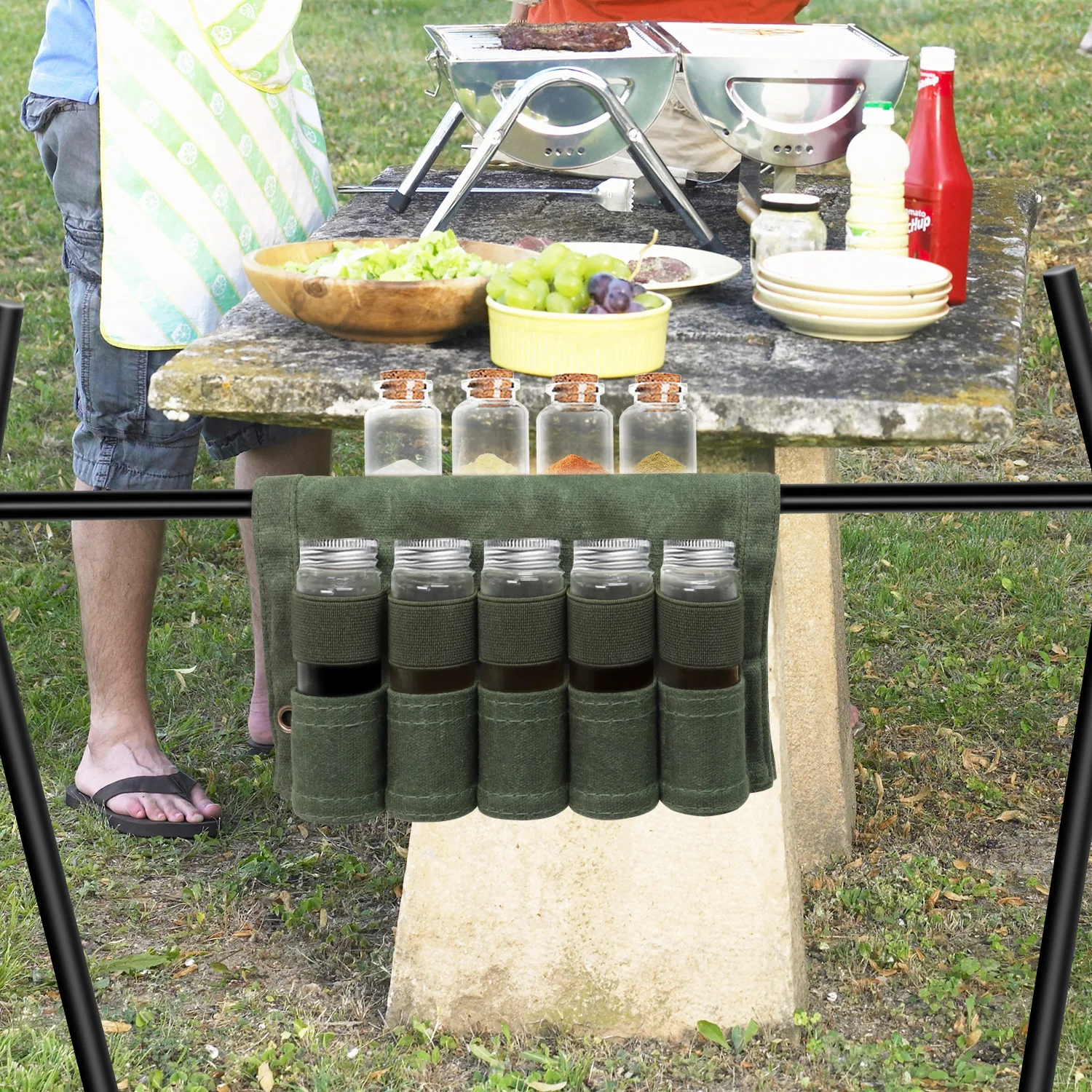 Spice Jar Storage Bag Food Seasoning Bottle Holder Condiment Container Bags Outdoor Camping Hiking kitchen Cookware Accessory