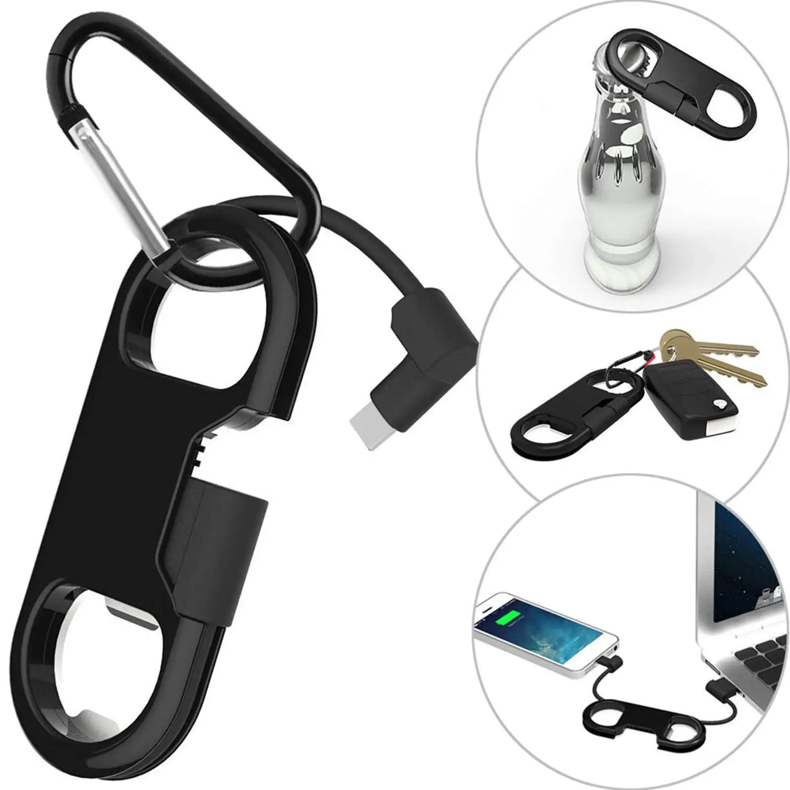 Mini Car Key chain New Multifunction Bottle Opener USB Charging Cord llaveros External Phone Ios Portable Charger Metal Keychain
