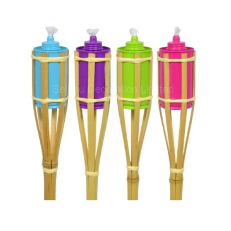 Красочные бамбуковые факелами вместе с хлопок фитили лампы для сада