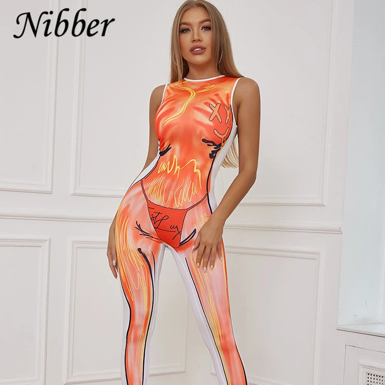 Новинка, цельный женский комбинезон Nibber K22Q15028 в стиле High Street, повседневные Комбинезоны без рукавов с круглым вырезом, женский комбинезон