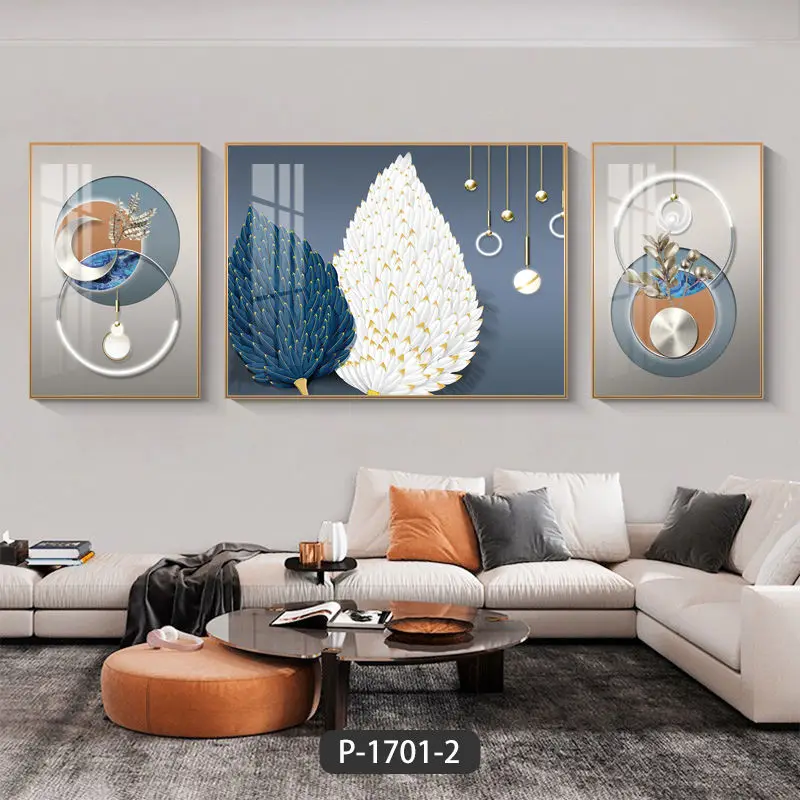 Home decoration Feather triptych Crystal porcelain decorative painting Abstract painting Wall art and painting