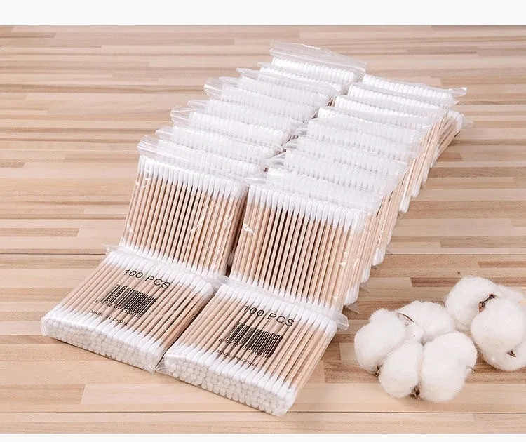 Cotton Swabs with Wooden Sticks Biodegradable Cotton Buds 100 pieces