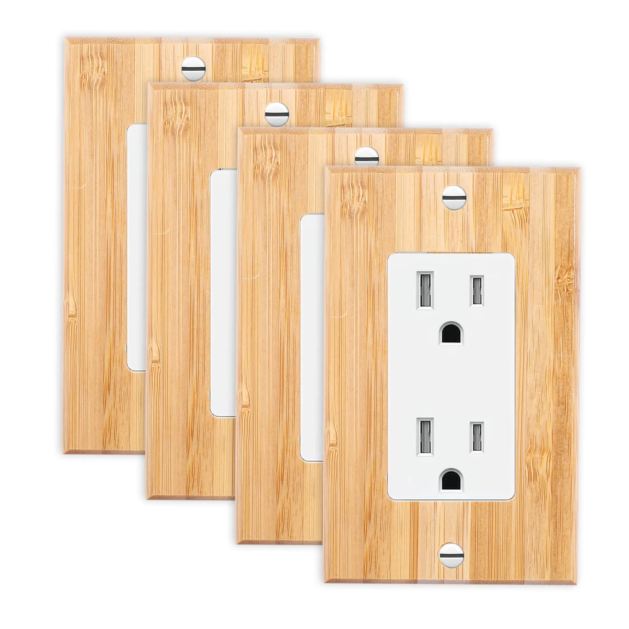 4PC Raw Wood Single Rocker Light switch Plate Outlet Covers Wooden Decorative Wall Plate Bamboo Quality Light Switch Plate Cover