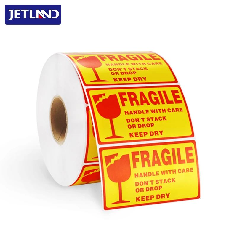 Shipping label red fragile paper warning label sticker sheet for thermal transfer printer