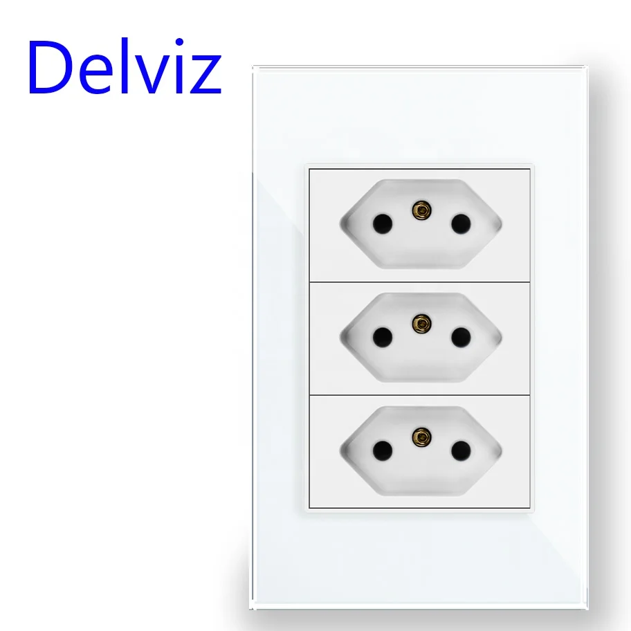 Delviz 3 gangs 3 Pins hole Brazilian Electric plug Outlet,120mm*72mm Crystal Glass Panel,Brazil Standard Wall USB Socket