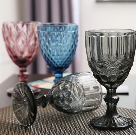 Raymond Embossed Stained glass Wine Glass Thickened Tall Vintage Wine Glass Green Rhomboid Trumpet 240ml