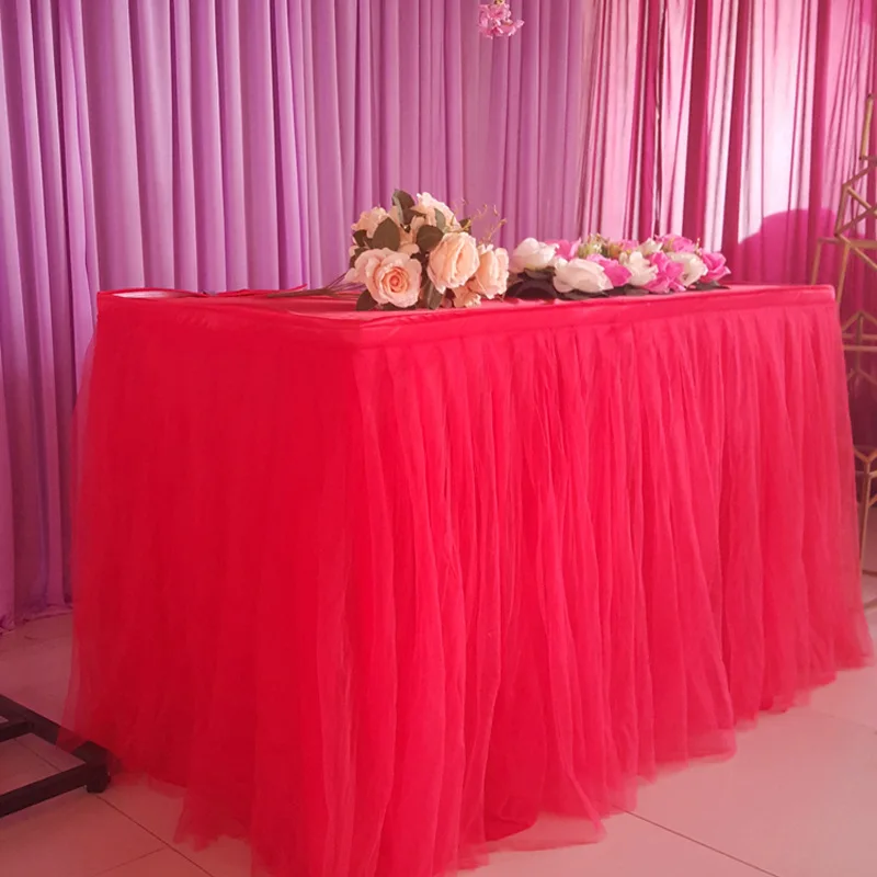 Wholesale Table Skirts For Wedding Party Buffet Decoration High Quality Soft Tulle Ruffle Tutu Table Skirt