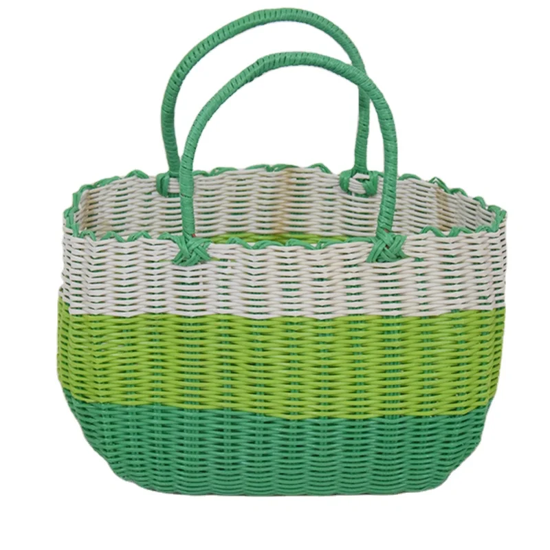 Manufacture Custom Size Colorful Laundry Plastic Rattan Woven Storage Basket