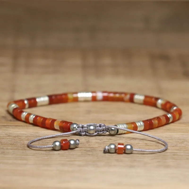New Design Red Agate Bracelet Boho Style Handmade Weave Adjustable Bracelet Dainty Birthday Gifts for Women Beads Jewelry