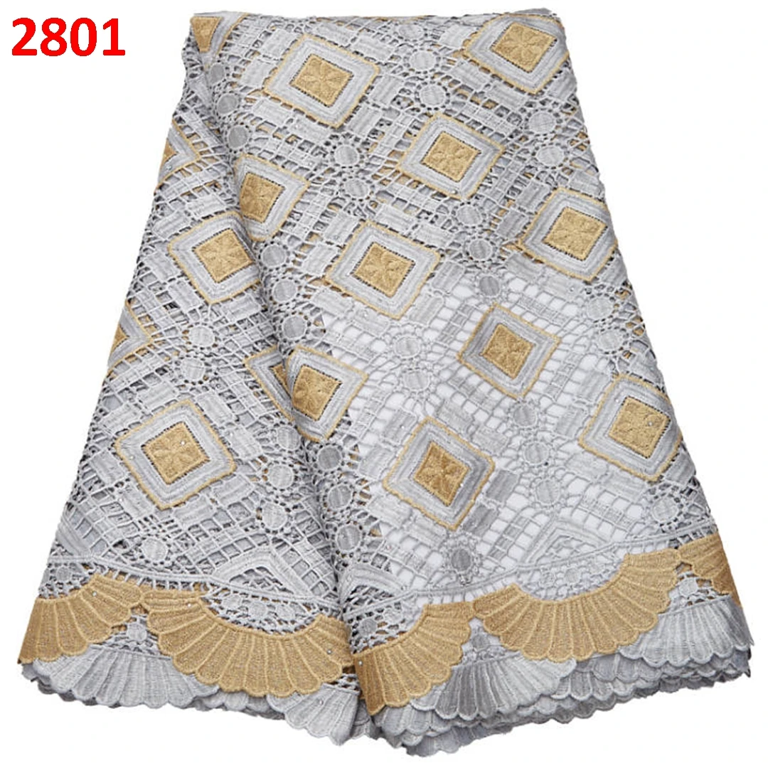 2801 Embroidery Guipure Lace Fabric With Beads Lace High Quality African Cord Lace Fabric For Garment With Beads For Dubai
