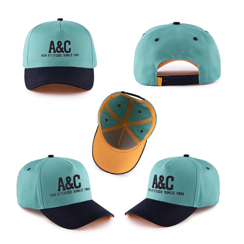 New style color block chapeau custom design cotton embroidery logo curved brim 5 panel two tone structured baseball cap