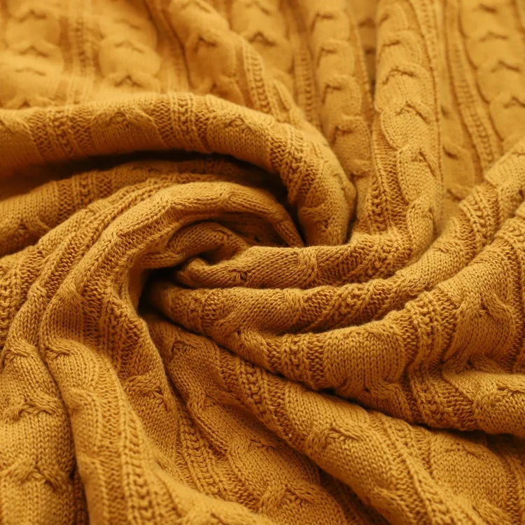 
Wholesale plush fluffy Plain yellow 100% cashmere wool cotton knitted throw blanket for autumn winter 