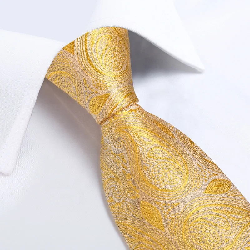 Hi-Tie оптовая продажа шелковые галстуки с индивидуальным логотипом итальянский желтый мужской Галстук Пейсли набор галстуков и Карманный платок