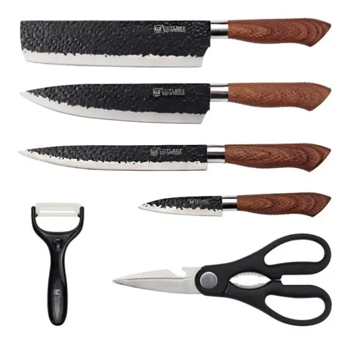 Набор кухонных ножей из нержавеющей стали с деревянной ручкой, 6 острых ножей