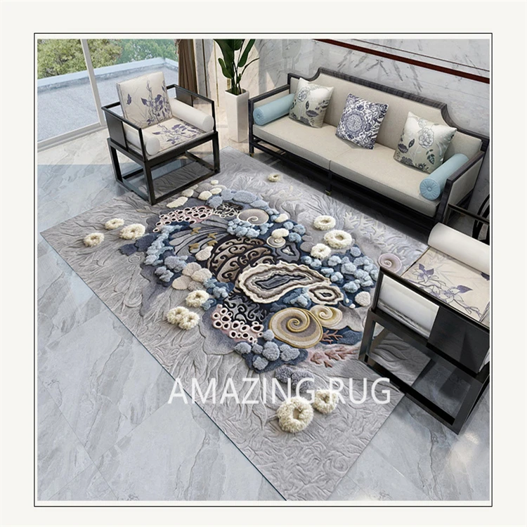 Illusion Plush Carpet Persian Carpet Handmade Non Slip 3d for Living Room Minimalist Blue Cotton Custom Woven Bag Modern 10-12cm