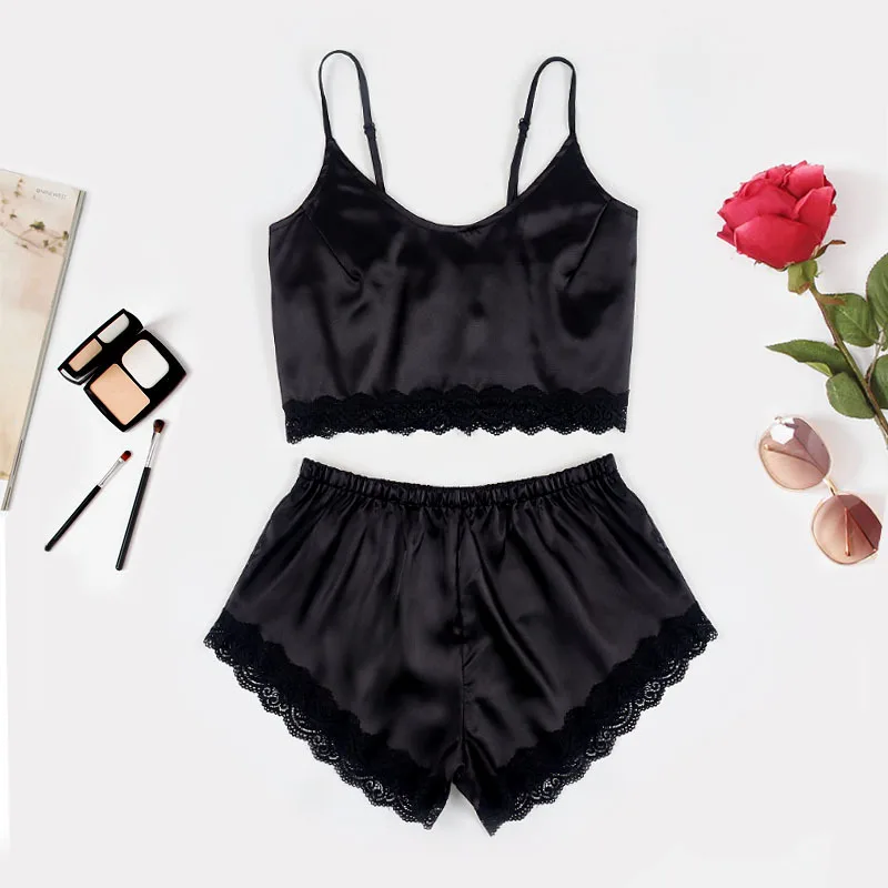 Sexy silk nightgown see-through lace multicolored woman outfit two-piece set sexy lingerie