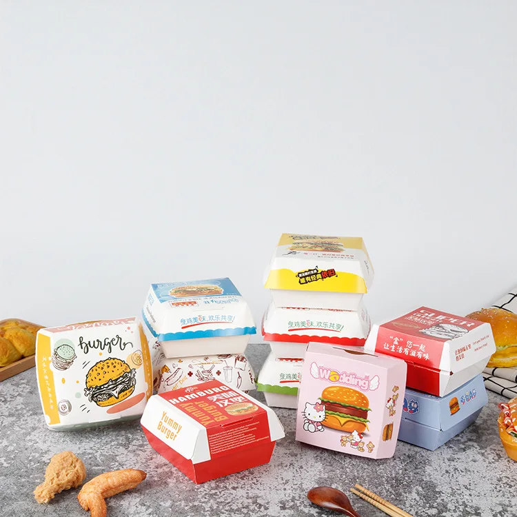 2022 New Biodegradable Fast Food Burger Containers To Go Takeout Custom Logo Size Hamburger Kraft Box