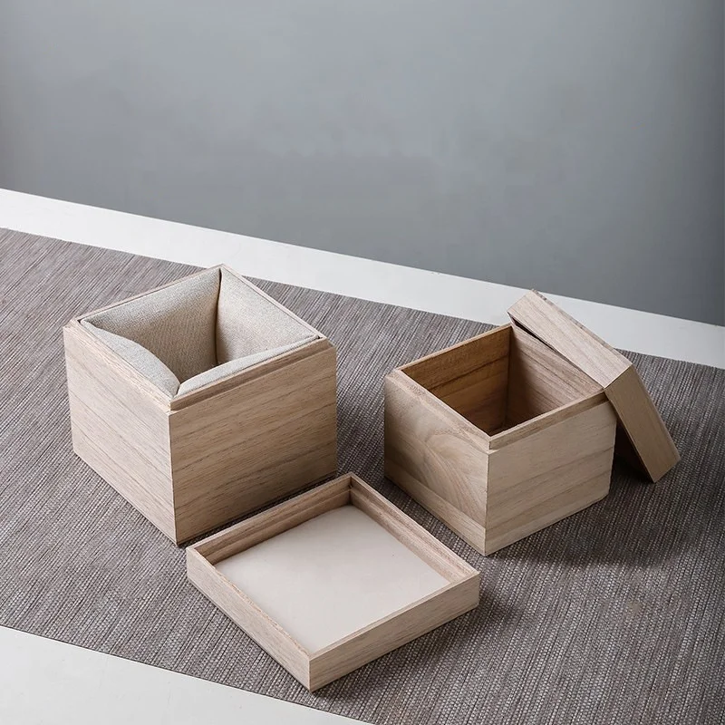 Custom Storage Gift Tea Set And Cup Square Packaging Bamboo Wooden Box With Lids Wood Box Luxury