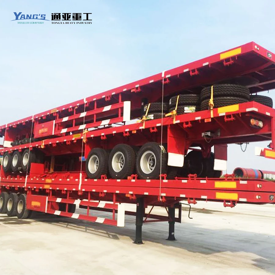 15 Meters Equipment 40tons 60tons Used 3 Axle 80ton 40ft Container Semi Truck Trailer Flatbed Trailers For Sale