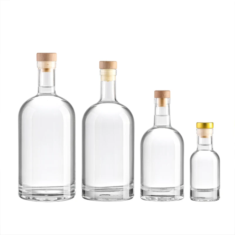 500ml 750ml Glass Spirit Bottle Gin Whisky Rum Vodka Wine Glass Bottles with Stopper Cork