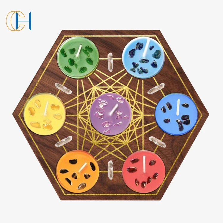 C&H 2024 Custom Creative Art Wax Melt Heater Wooden Melt Burner Tealight Holder With Crystal for Yoga Spa Home Decor Gift