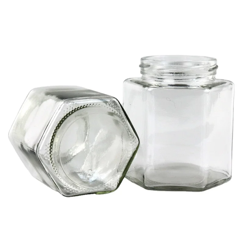 wholesale honey jars glass hexagonal glass bottle picnic set peanut butter manufacturing plant