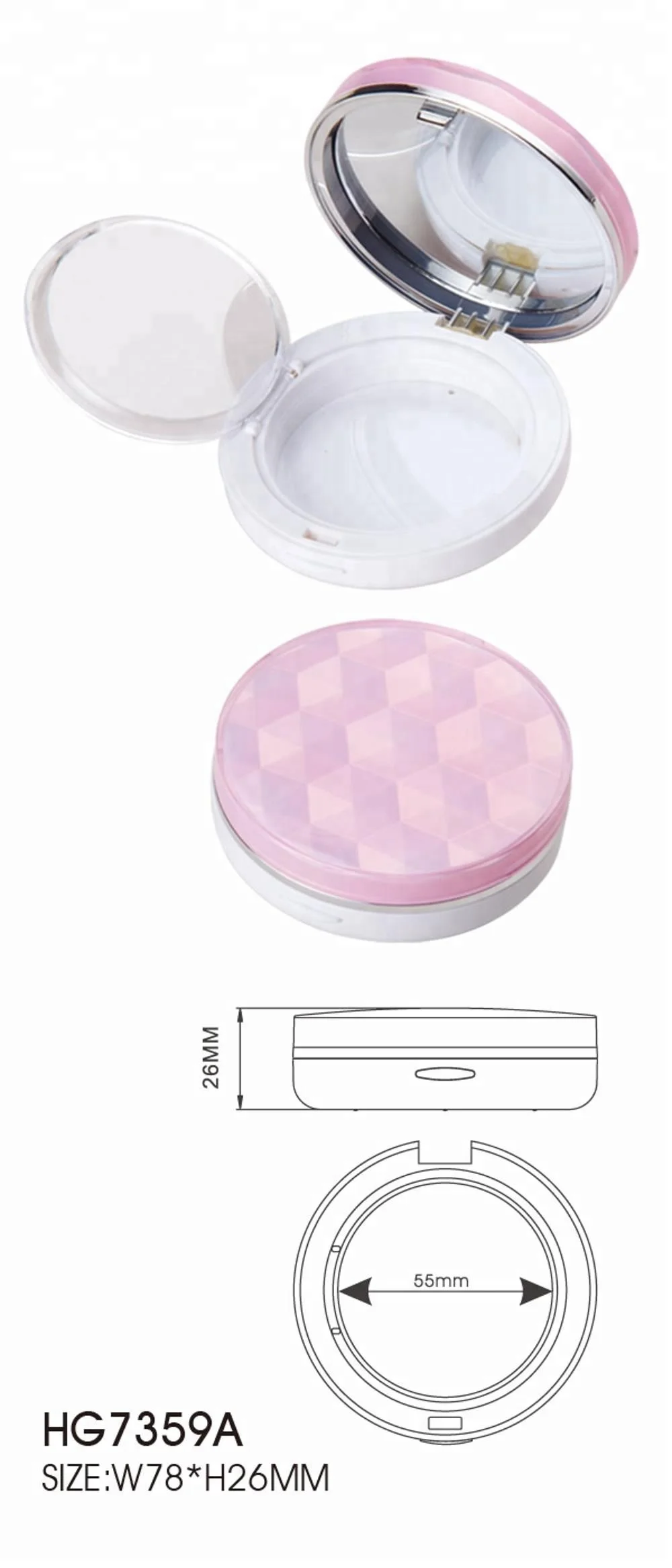 luxury pink cosmetics empty plastic powder compact case for makeup packaging