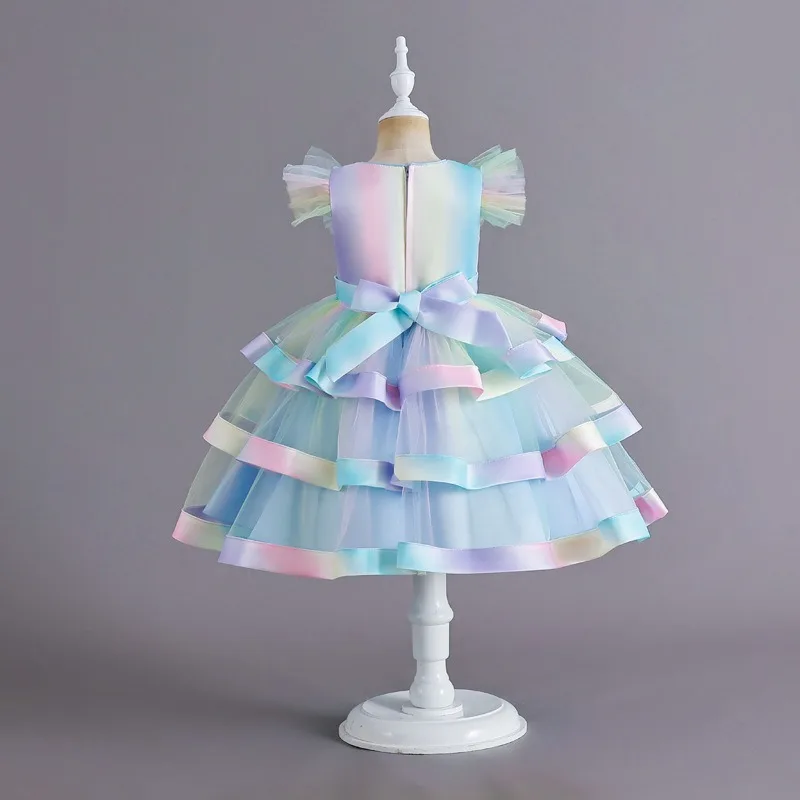 2024 Summer new rainbow sequin decoration sleeveless dress with round neck flying  zipper fluffy party performance evening dress