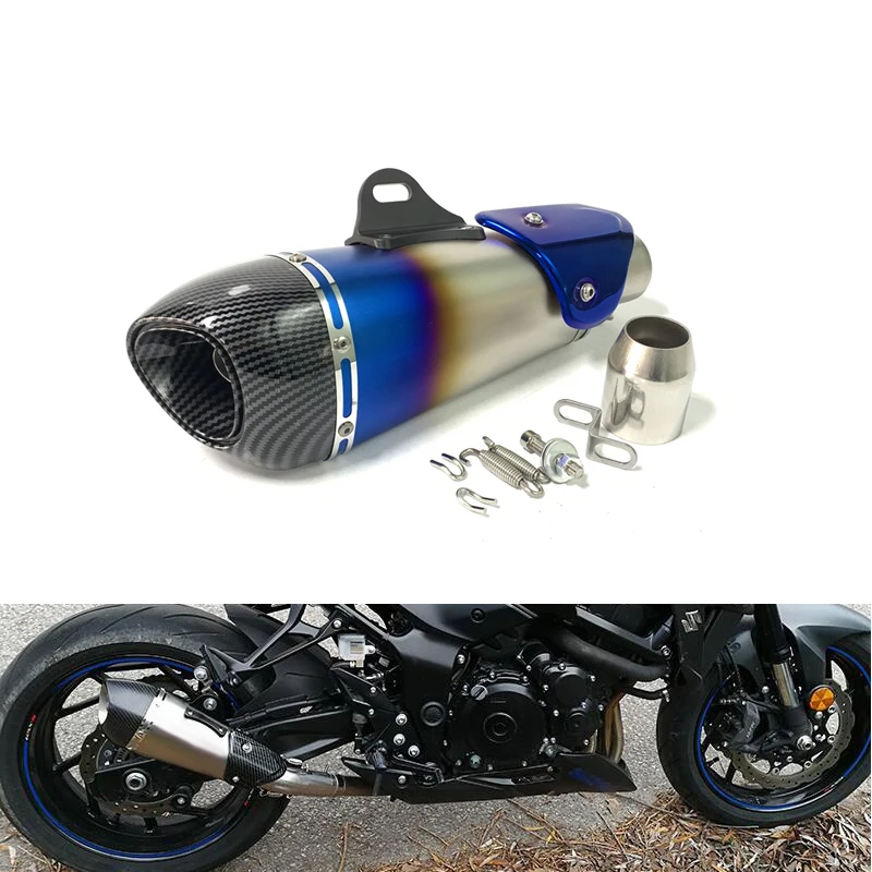 Motorcycle Exhaust Stainless Carbon Exhaust Muffler With Heat Shield Universal for Ducati KTM 390 ADV K8 K9 ZX6/10R Moto Escape