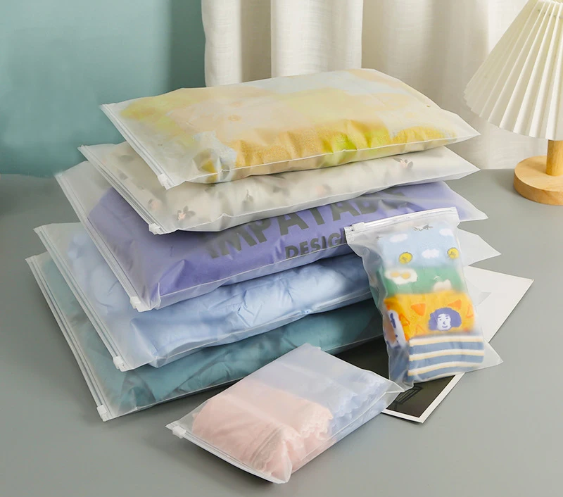 GRS binder frosted ziplock personalizadas clothing frost ziplock bag clothing pack white black frosted zipper bags for clothes