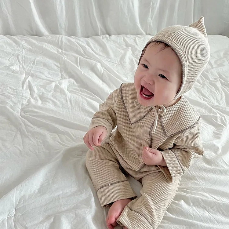 2022 Spring Autumn Baby home clothes leisure Suits New Korean Style Newborn Waffle Fabric Suits Long Sleeve Tops Pants Baby Sets