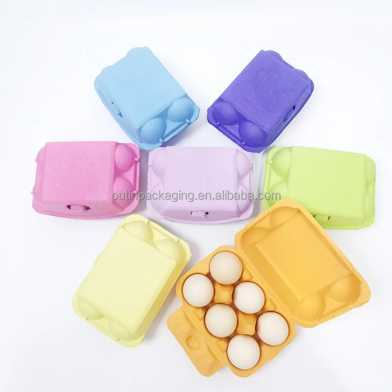 Recycled Custom Logo Paper Packaging Pulp 6 Empty Colorful Egg Boxes Tray Cartons Wholesale Egg Trays Packing Material Rectangle