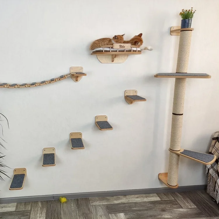 Cat Shelf for Wall Mounted Climbing Shelves Indoor Cats Wall Furniture Soild Wood Cat Activity Systems