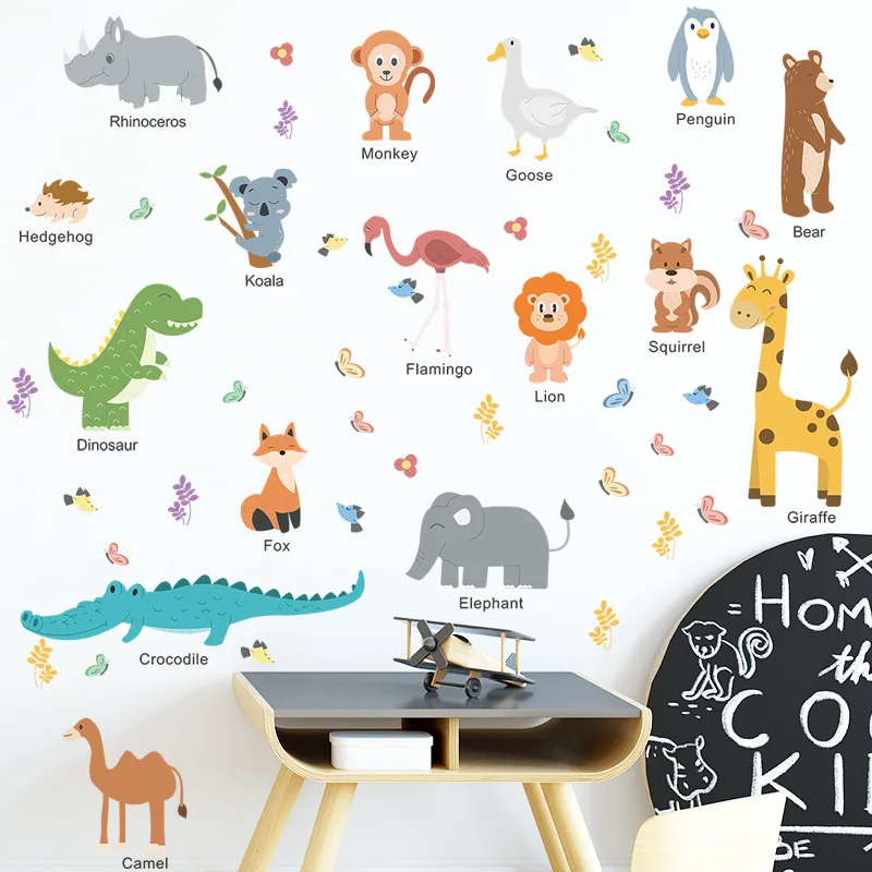 Cartoon Animal Combination Wall Sticker English 26 Alphabet Decals Living Room Decorative Wallpaper