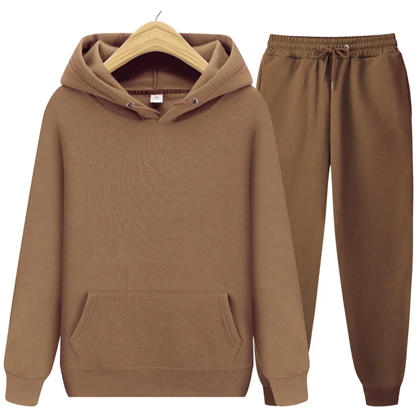  Custom Logo Women/Men Winter Long Sleeve Crew Neck Hoodie Top Causal Trousers Set Fashion Latest Design Tracksuit 15