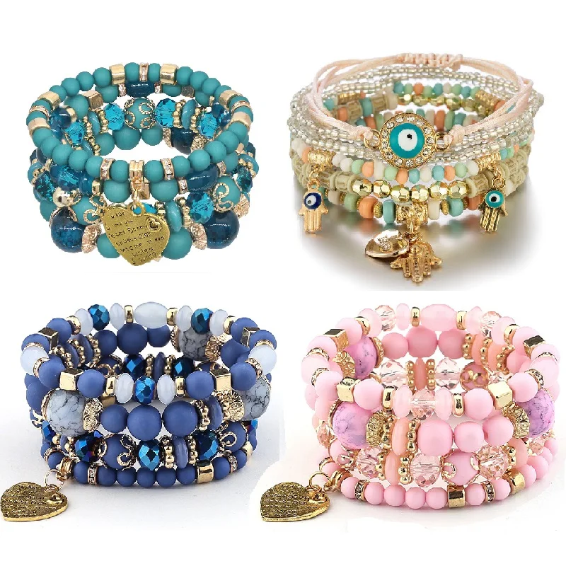 High Quality Boho Heart Love Bead Bracelet Jewelry Set Handmade Trending Gold Heart Charm Beaded Couple Bracelet For Woman 2022
