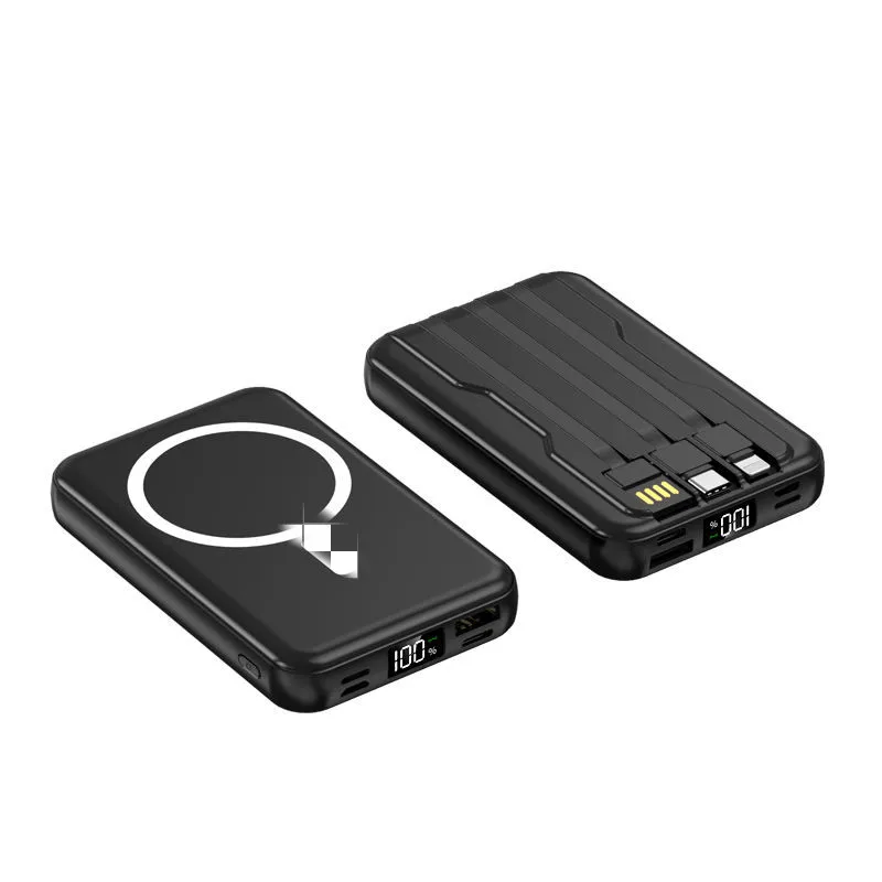 Magnetic Wireless Power Bank 10000mAh Portable Charger Built-in Cables LED Display Battery Pack for iPhone Series
