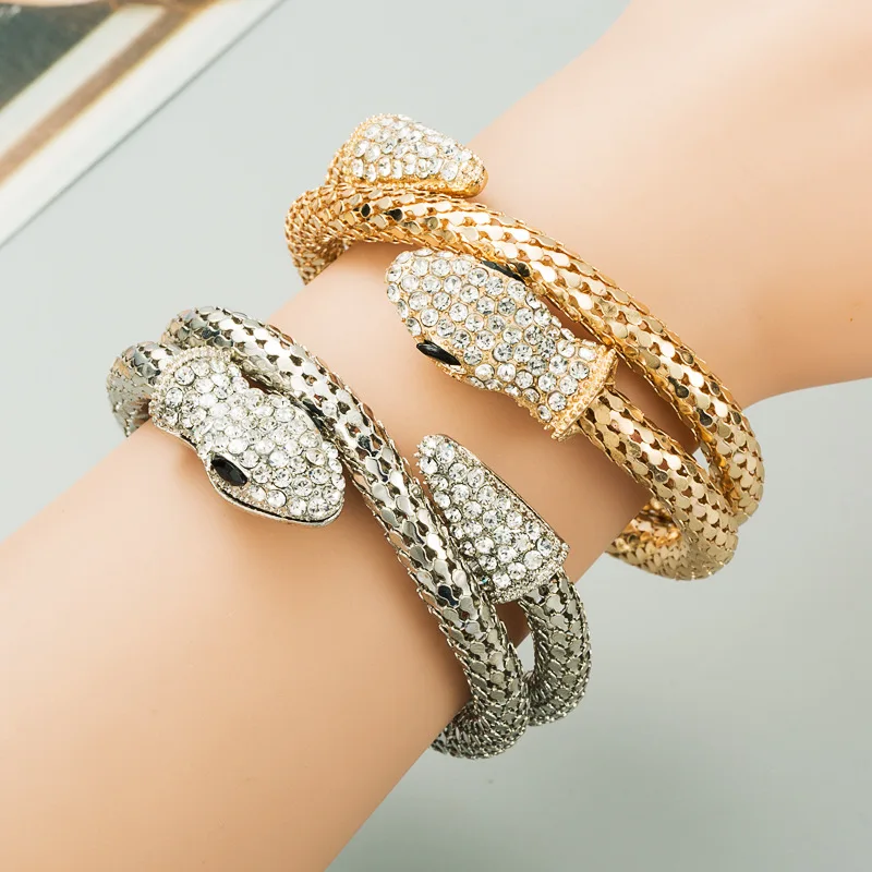 Wholesale  Unisex Link Gold Diamond Punk Snake Bracelet Adjustable Bangle Men Jewelry For Women Party