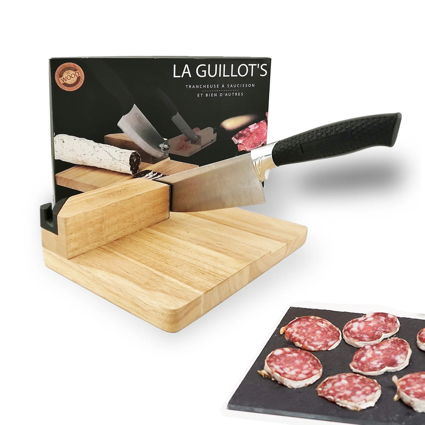 E-PIN Custom Wood Salami Sausage Cheese Slicer With Stainless Steel Blade Guillotine Cutter Knife Sausage Cutter Sausage Knife