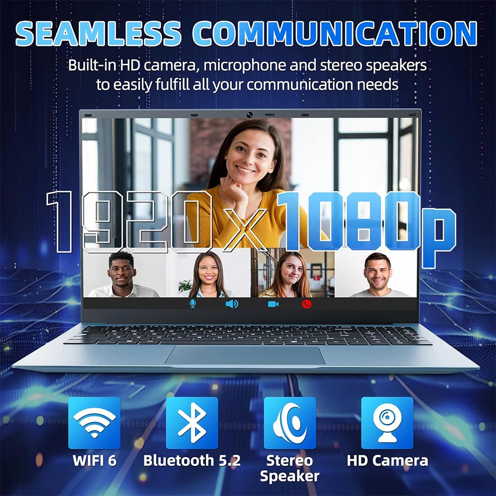 Laptop Computer 16GB DDR4 RAM Laptop 256GB SSD Quad-Core 15.6 Inch 1080P IPS Display Win11 Laptops WiFi 5 Fingerprint USB Type-C