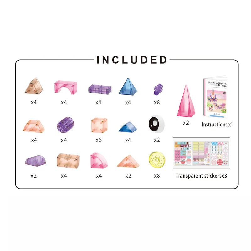 Princess Theme 66pcs of 3d magnetic puzzle cube stacking magnet toy Preschool Educational Construction Sensory Montessori Toys